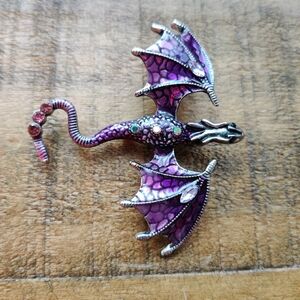 💜 Ethereal Purple Dragon Brooch - Silver Tone Enamel Pin 💜